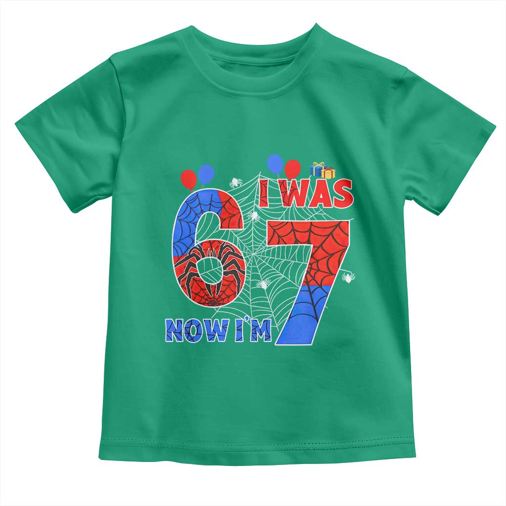 I Was 6 Now I Am 7 Toddler T Shirt Funny Spider Birthday Boy - Wonder Print Shop