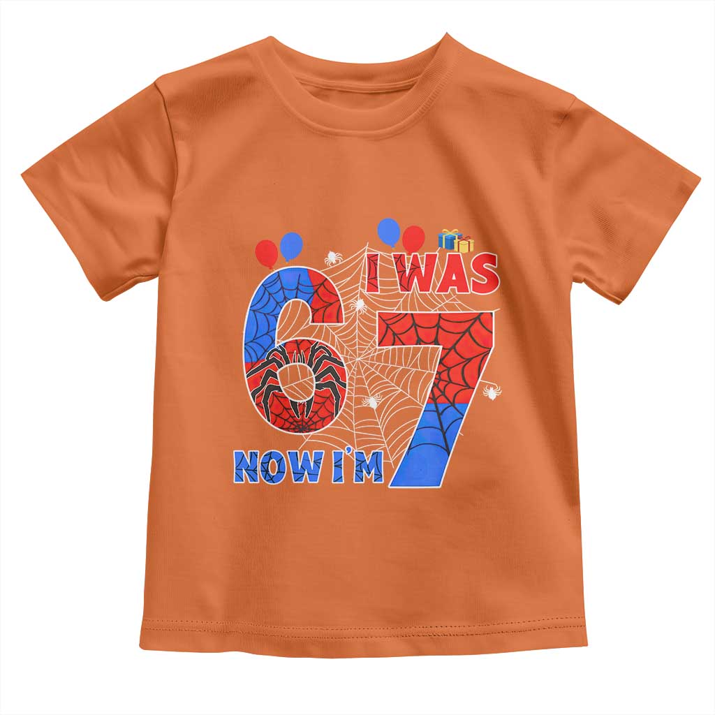 I Was 6 Now I Am 7 Toddler T Shirt Funny Spider Birthday Boy - Wonder Print Shop