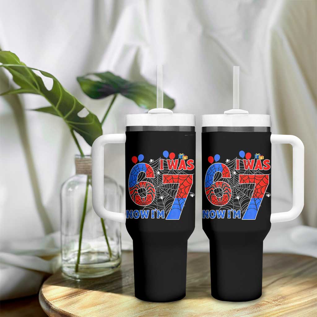 I Was 6 Now I Am 7 Tumbler With Handle Funny Spider Birthday Boy - Wonder Print Shop