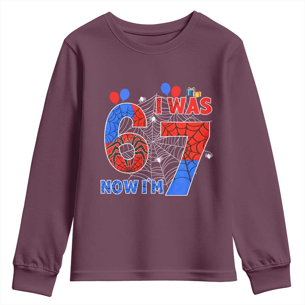 I Was 6 Now I Am 7 Youth Sweatshirt Funny Spider Birthday Boy - Wonder Print Shop