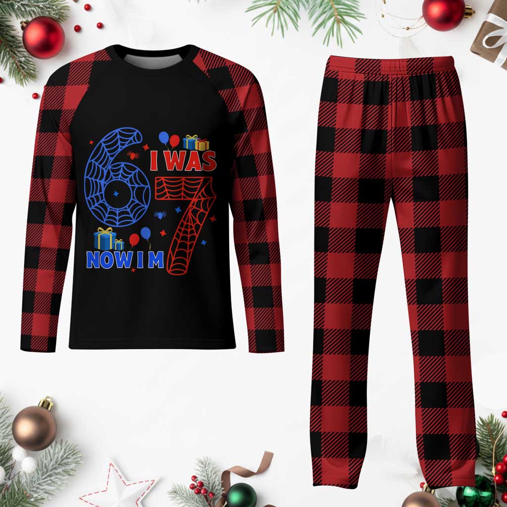 Spider Boy I Was 6 Now I Am 7 Plaid Pajama Set Seventh Birthday Gift - Wonder Print Shop