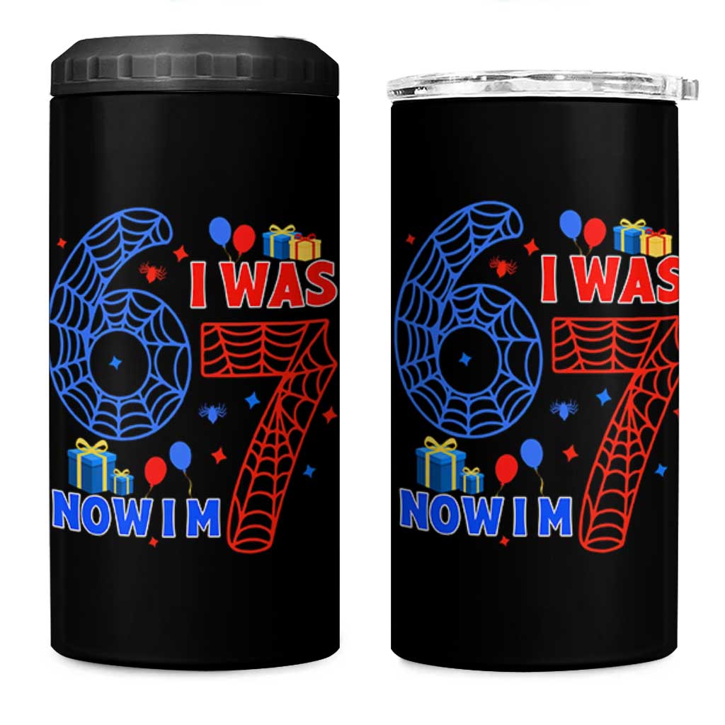 Spider Boy I Was 6 Now I Am 7 4 in 1 Can Cooler Tumbler Seventh Birthday Gift - Wonder Print Shop