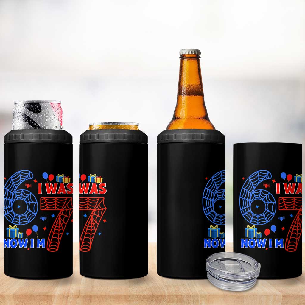 Spider Boy I Was 6 Now I Am 7 4 in 1 Can Cooler Tumbler Seventh Birthday Gift - Wonder Print Shop