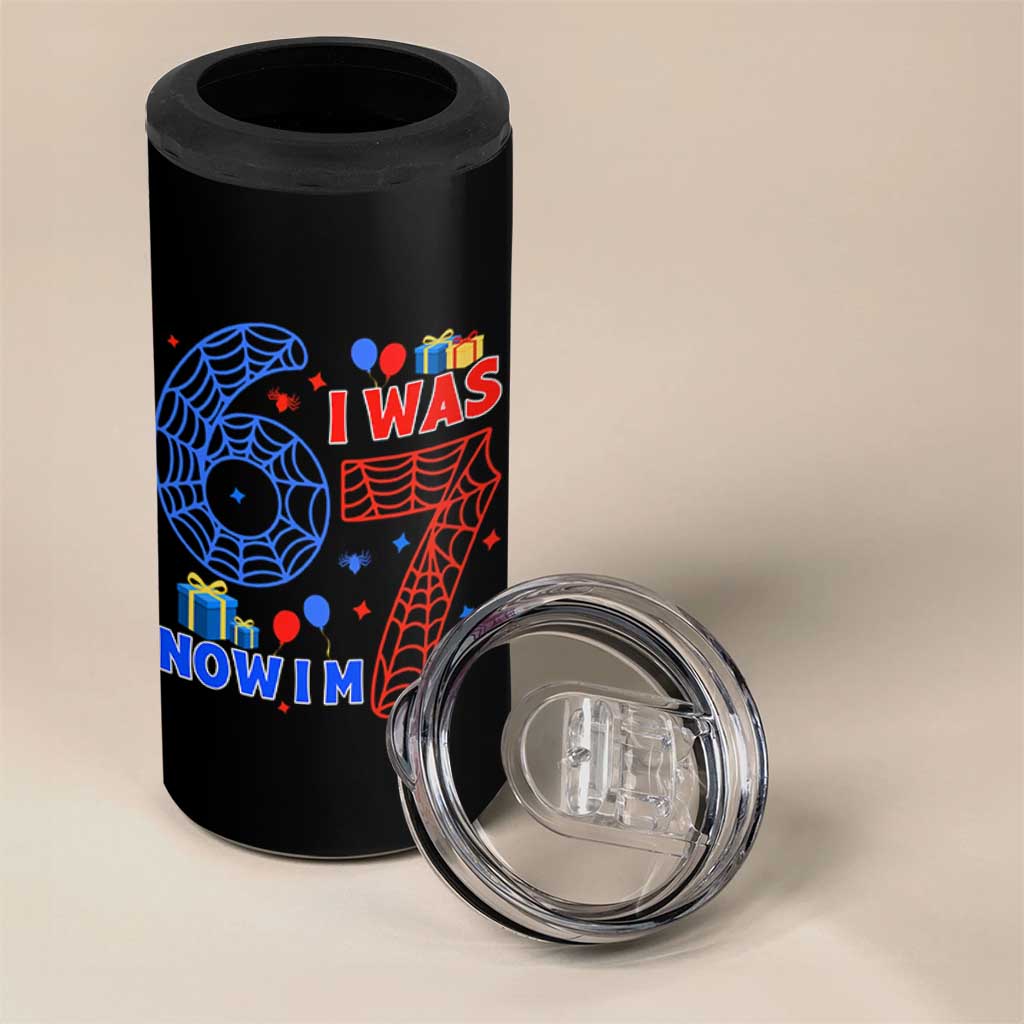 Spider Boy I Was 6 Now I Am 7 4 in 1 Can Cooler Tumbler Seventh Birthday Gift - Wonder Print Shop