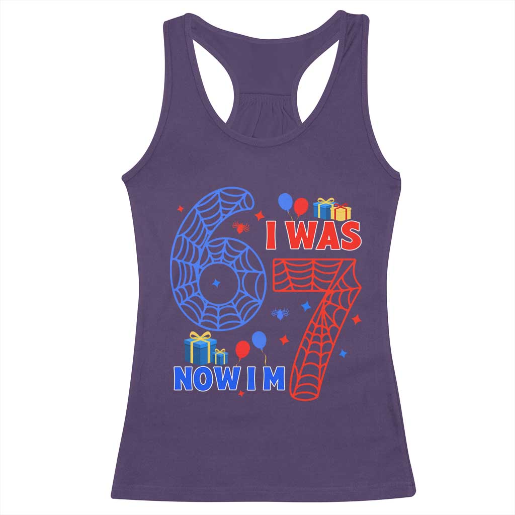 Spider Boy I Was 6 Now I Am 7 Racerback Tank Top Seventh Birthday Gift - Wonder Print Shop