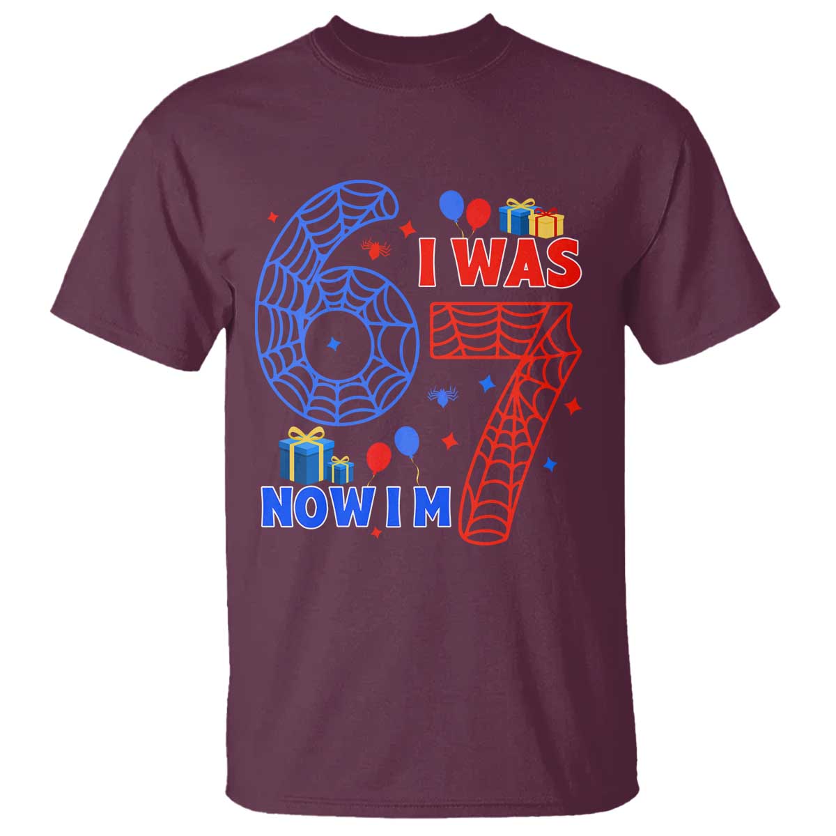 Spider Boy I Was 6 Now I Am 7 T Shirt Seventh Birthday Gift - Wonder Print Shop