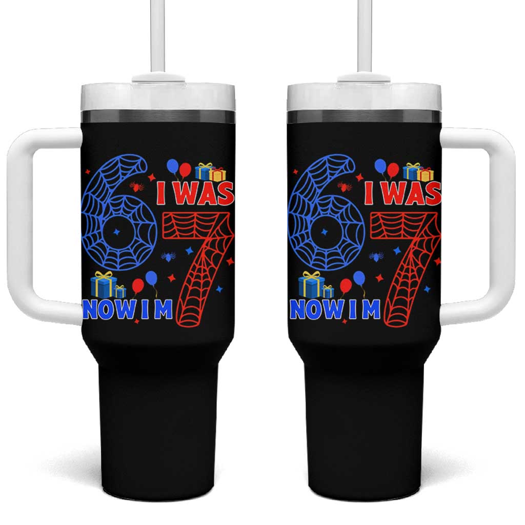 Spider Boy I Was 6 Now I Am 7 Tumbler With Handle Seventh Birthday Gift - Wonder Print Shop