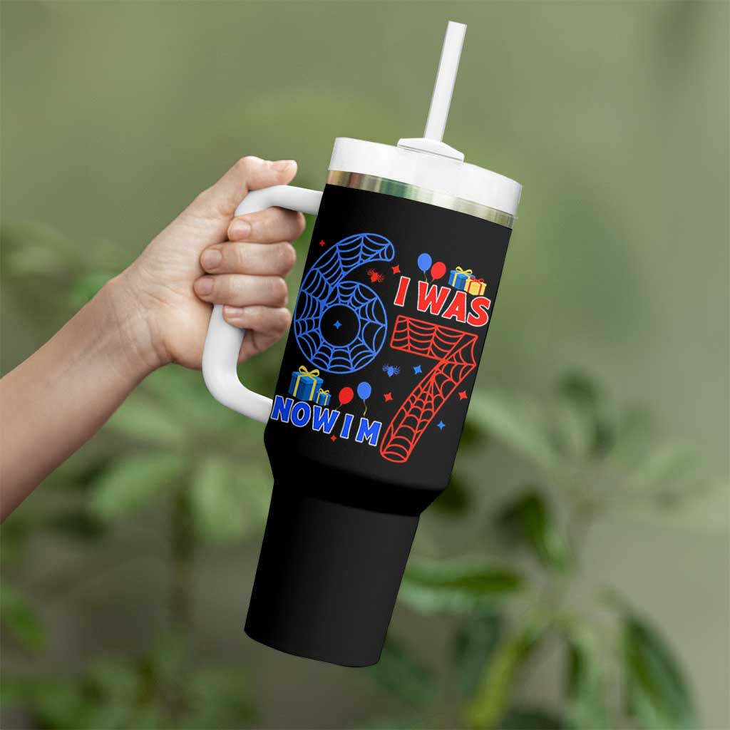 Spider Boy I Was 6 Now I Am 7 Tumbler With Handle Seventh Birthday Gift - Wonder Print Shop