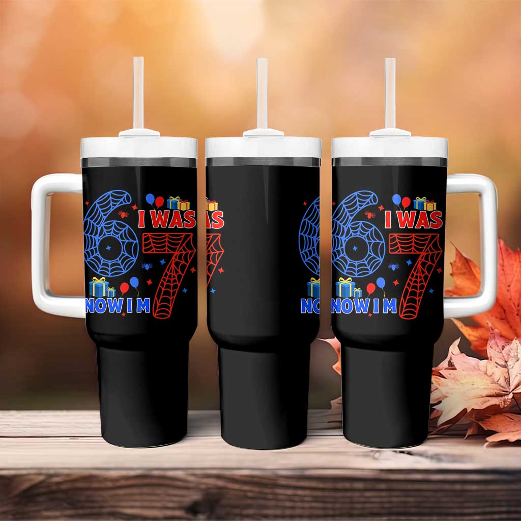 Spider Boy I Was 6 Now I Am 7 Tumbler With Handle Seventh Birthday Gift - Wonder Print Shop