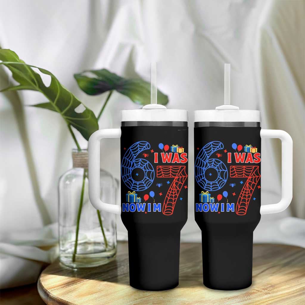 Spider Boy I Was 6 Now I Am 7 Tumbler With Handle Seventh Birthday Gift - Wonder Print Shop