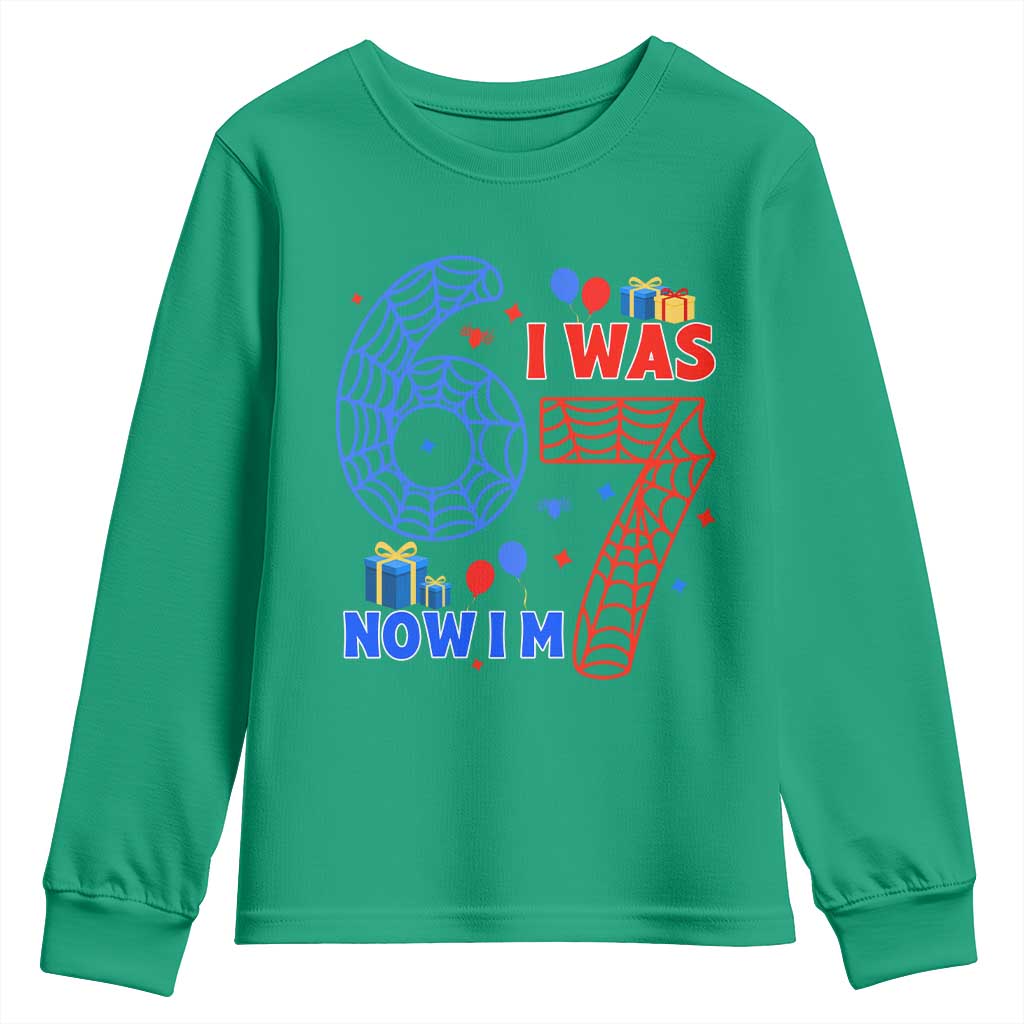 Spider Boy I Was 6 Now I Am 7 Youth Sweatshirt Seventh Birthday Gift - Wonder Print Shop