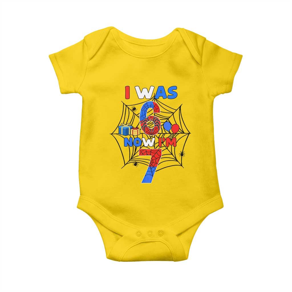 I Was 6 Now I Am 7 Baby Onesie Spider Themed Birthday Boy - Wonder Print Shop