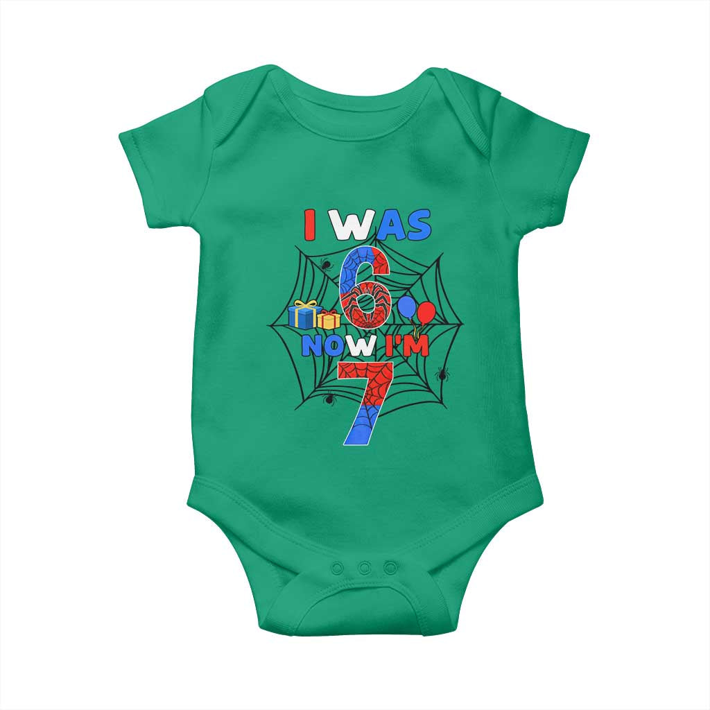I Was 6 Now I Am 7 Baby Onesie Spider Themed Birthday Boy - Wonder Print Shop