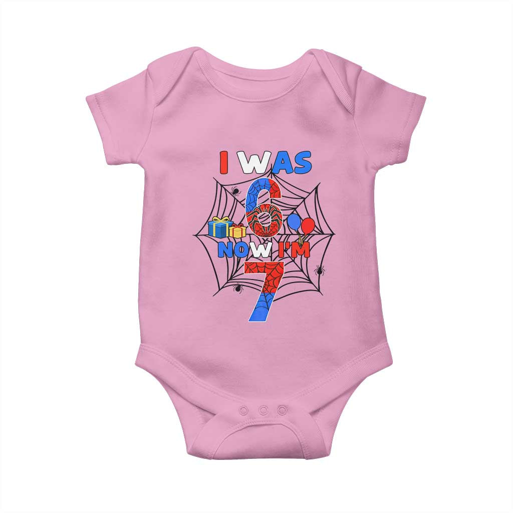 I Was 6 Now I Am 7 Baby Onesie Spider Themed Birthday Boy - Wonder Print Shop