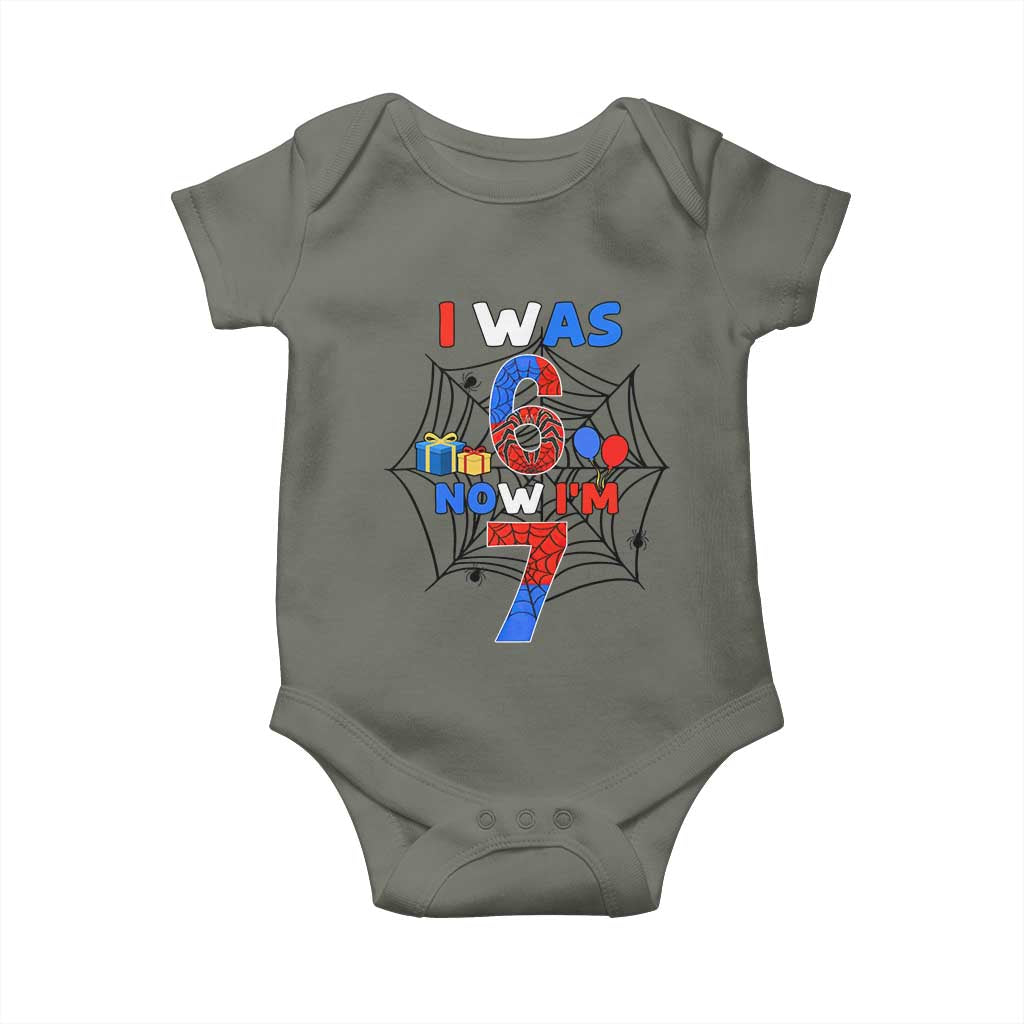 I Was 6 Now I Am 7 Baby Onesie Spider Themed Birthday Boy - Wonder Print Shop