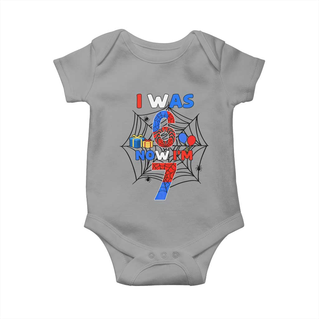 I Was 6 Now I Am 7 Baby Onesie Spider Themed Birthday Boy - Wonder Print Shop
