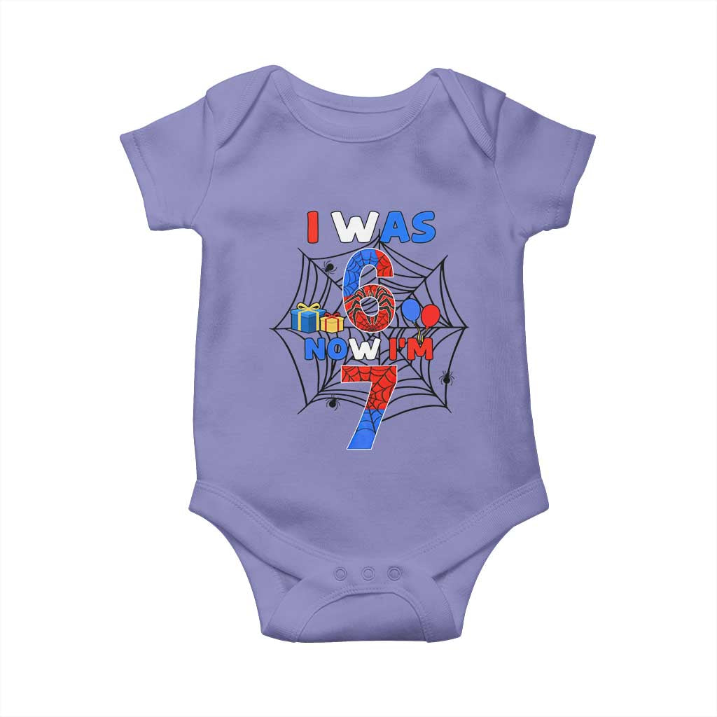 I Was 6 Now I Am 7 Baby Onesie Spider Themed Birthday Boy - Wonder Print Shop