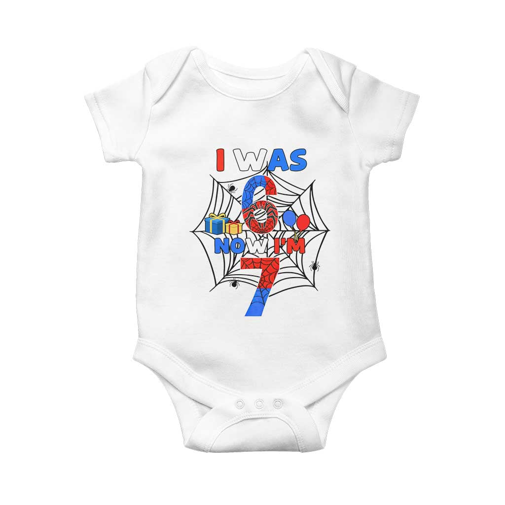 I Was 6 Now I Am 7 Baby Onesie Spider Themed Birthday Boy - Wonder Print Shop