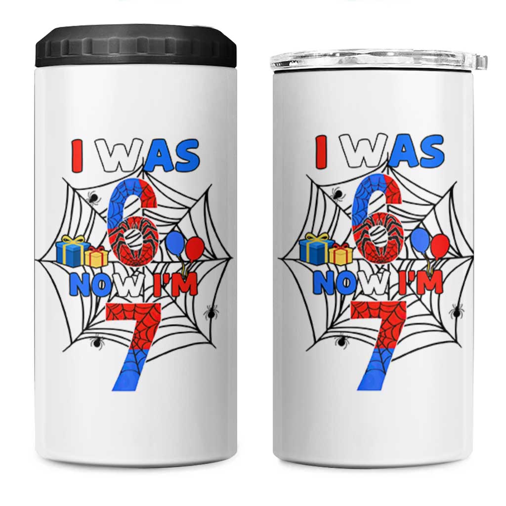 I Was 6 Now I Am 7 4 in 1 Can Cooler Tumbler Spider Themed Birthday Boy - Wonder Print Shop