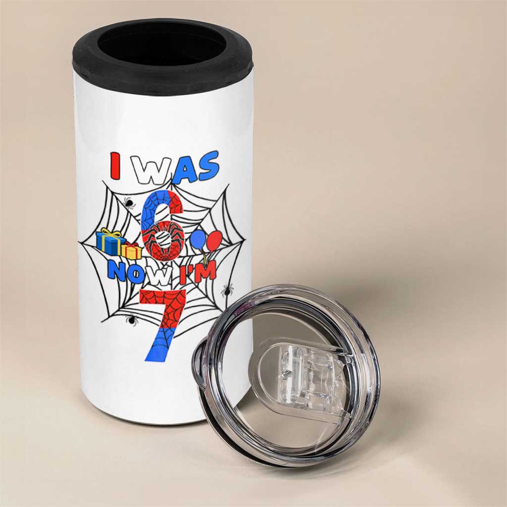 I Was 6 Now I Am 7 4 in 1 Can Cooler Tumbler Spider Themed Birthday Boy - Wonder Print Shop
