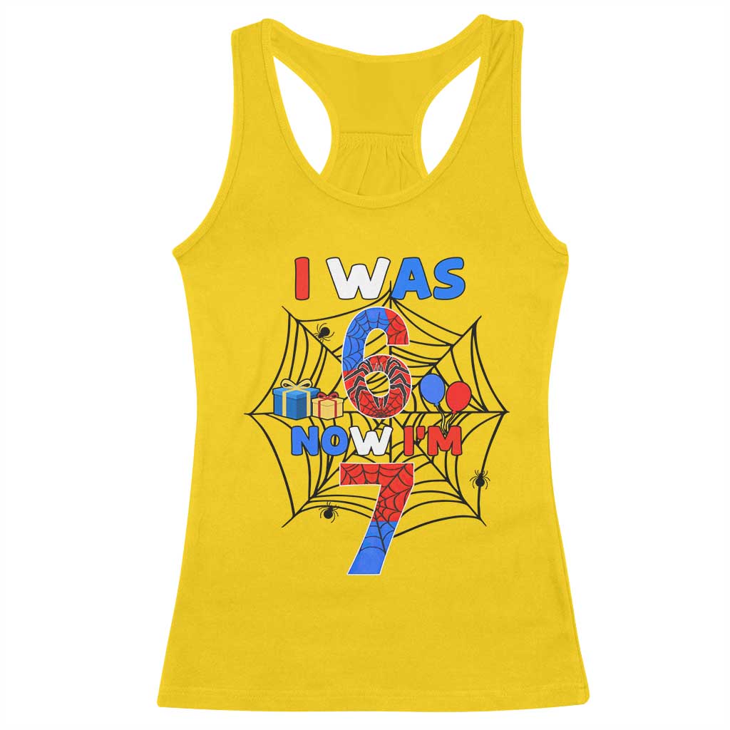 I Was 6 Now I Am 7 Racerback Tank Top Spider Themed Birthday Boy - Wonder Print Shop