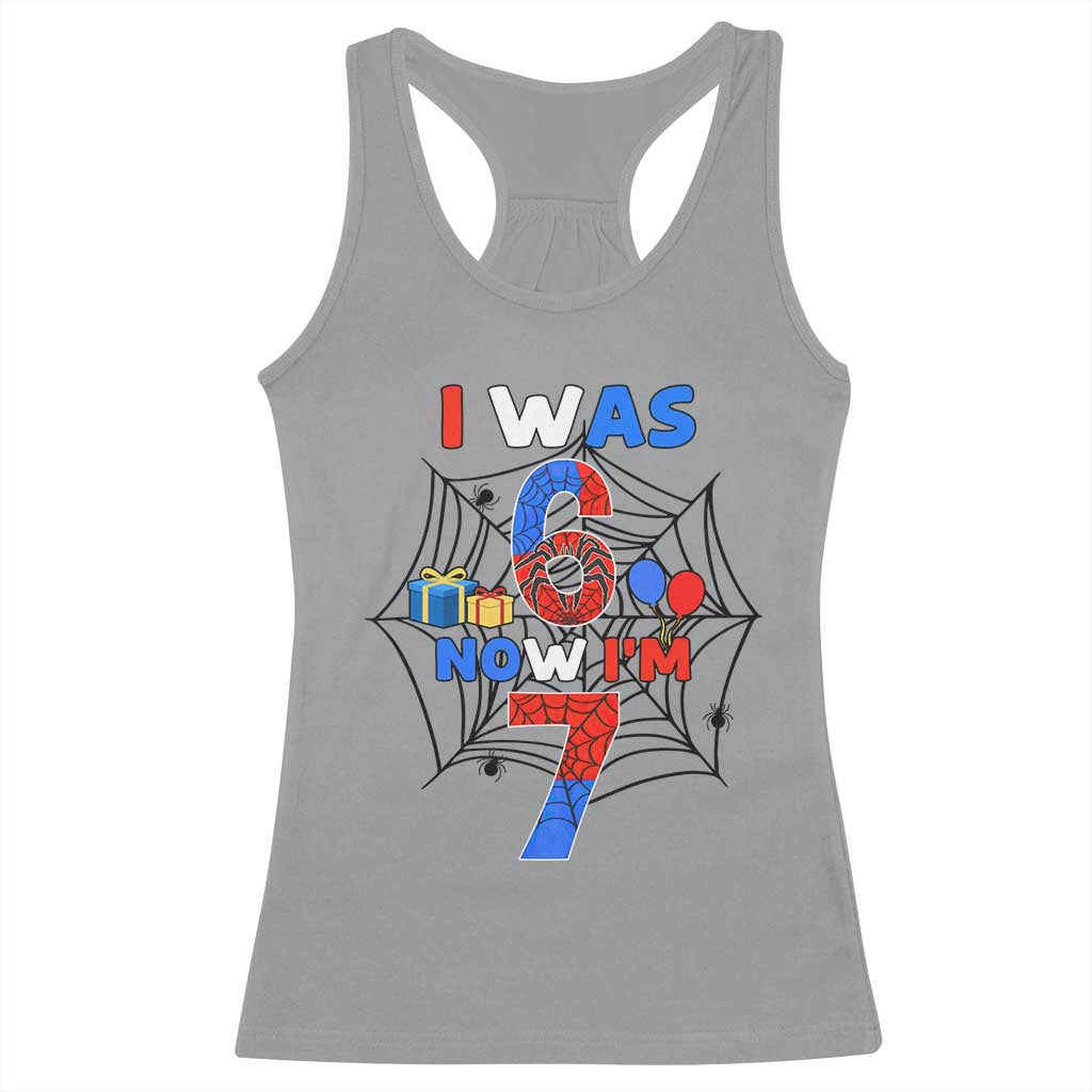 I Was 6 Now I Am 7 Racerback Tank Top Spider Themed Birthday Boy - Wonder Print Shop