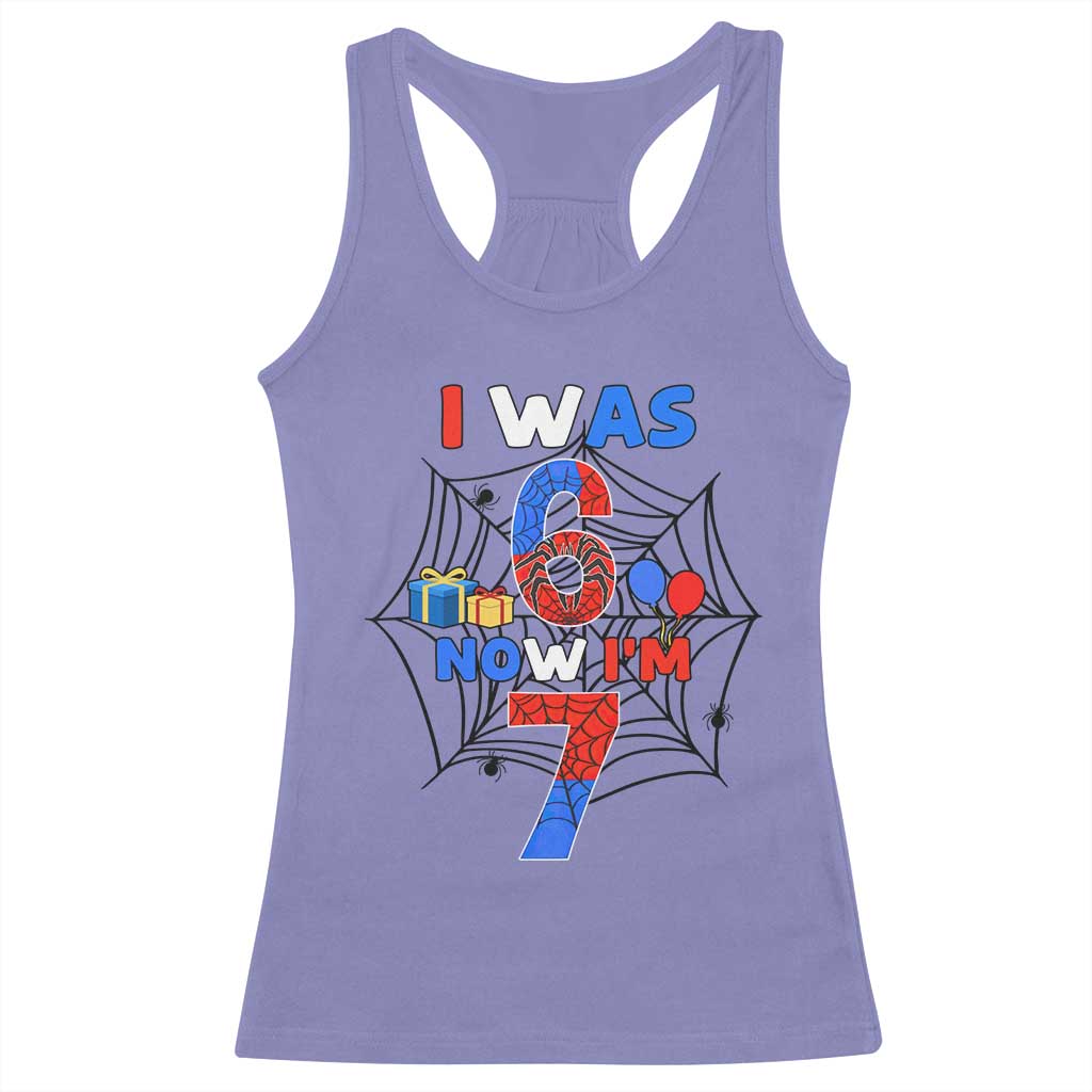 I Was 6 Now I Am 7 Racerback Tank Top Spider Themed Birthday Boy - Wonder Print Shop