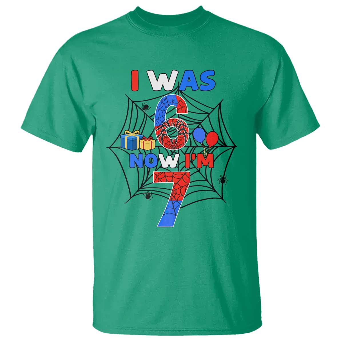 I Was 6 Now I Am 7 T Shirt Spider Themed Birthday Boy - Wonder Print Shop