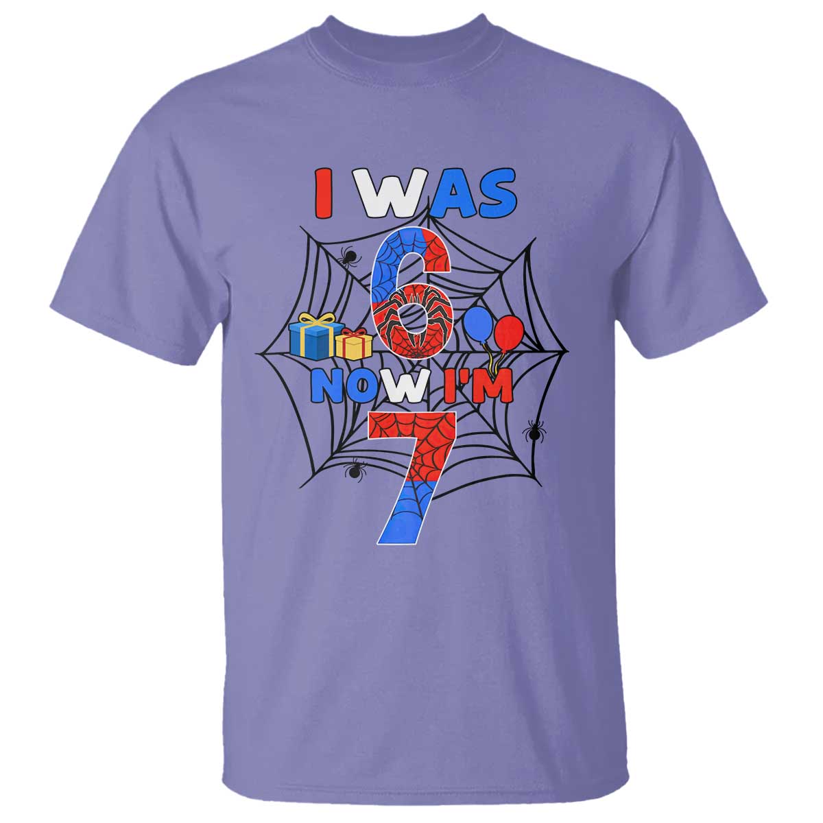 I Was 6 Now I Am 7 T Shirt Spider Themed Birthday Boy - Wonder Print Shop
