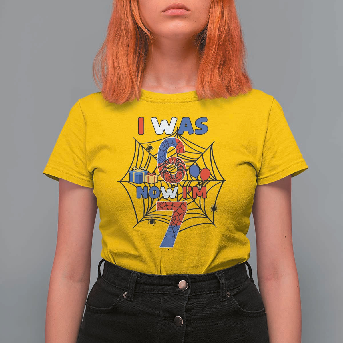 I Was 6 Now I Am 7 T Shirt For Women Spider Themed Birthday Boy - Wonder Print Shop