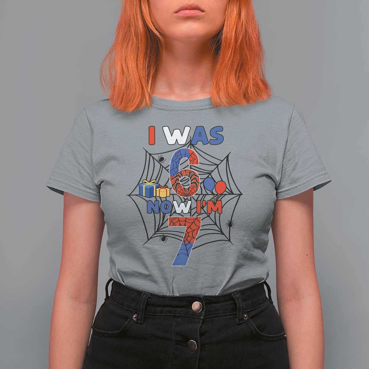 I Was 6 Now I Am 7 T Shirt For Women Spider Themed Birthday Boy - Wonder Print Shop