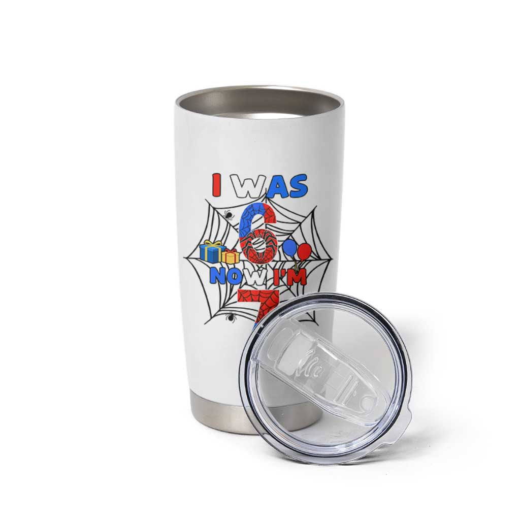 I Was 6 Now I Am 7 Tumbler Cup Spider Themed Birthday Boy - Wonder Print Shop