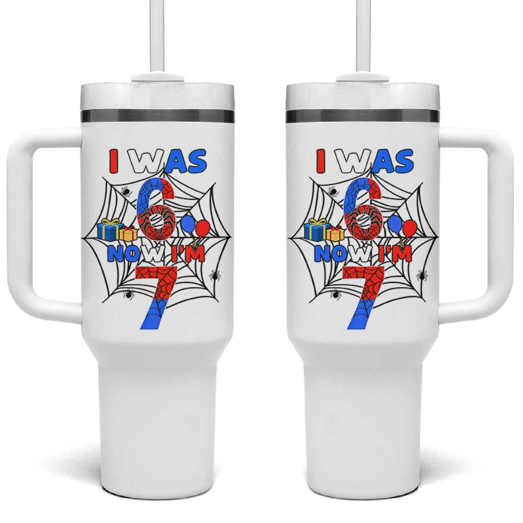 I Was 6 Now I Am 7 Tumbler With Handle Spider Themed Birthday Boy - Wonder Print Shop
