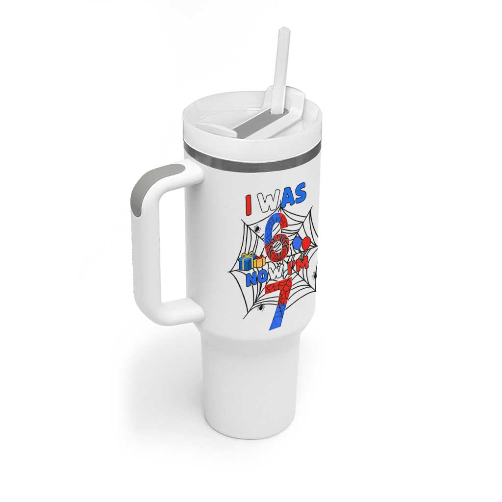 I Was 6 Now I Am 7 Tumbler With Handle Spider Themed Birthday Boy - Wonder Print Shop