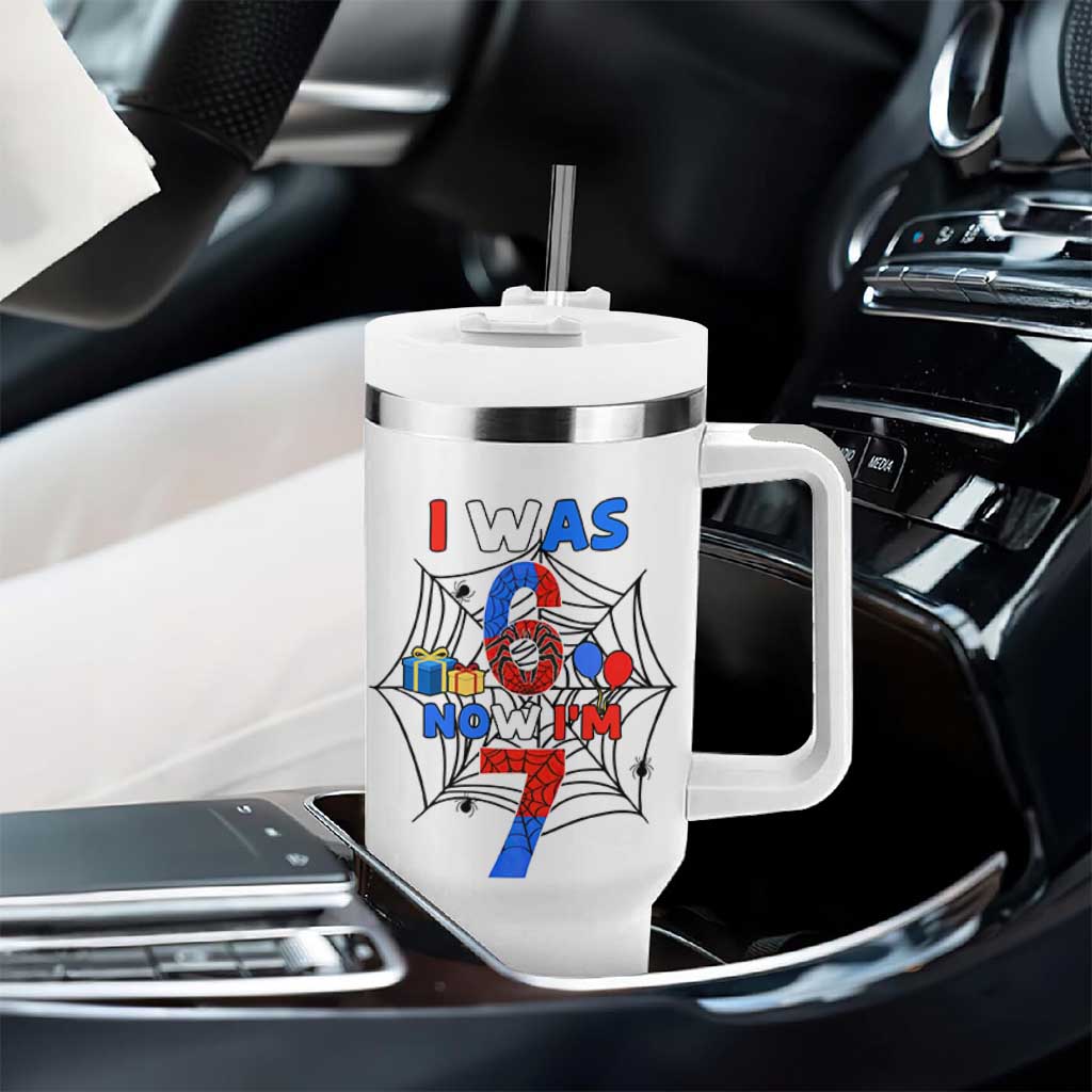 I Was 6 Now I Am 7 Tumbler With Handle Spider Themed Birthday Boy - Wonder Print Shop