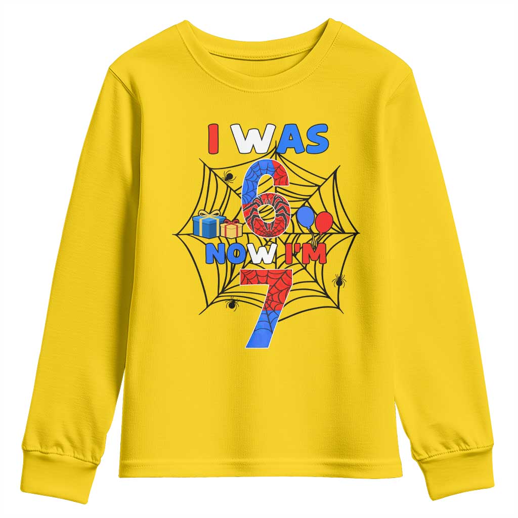 I Was 6 Now I Am 7 Youth Sweatshirt Spider Themed Birthday Boy - Wonder Print Shop