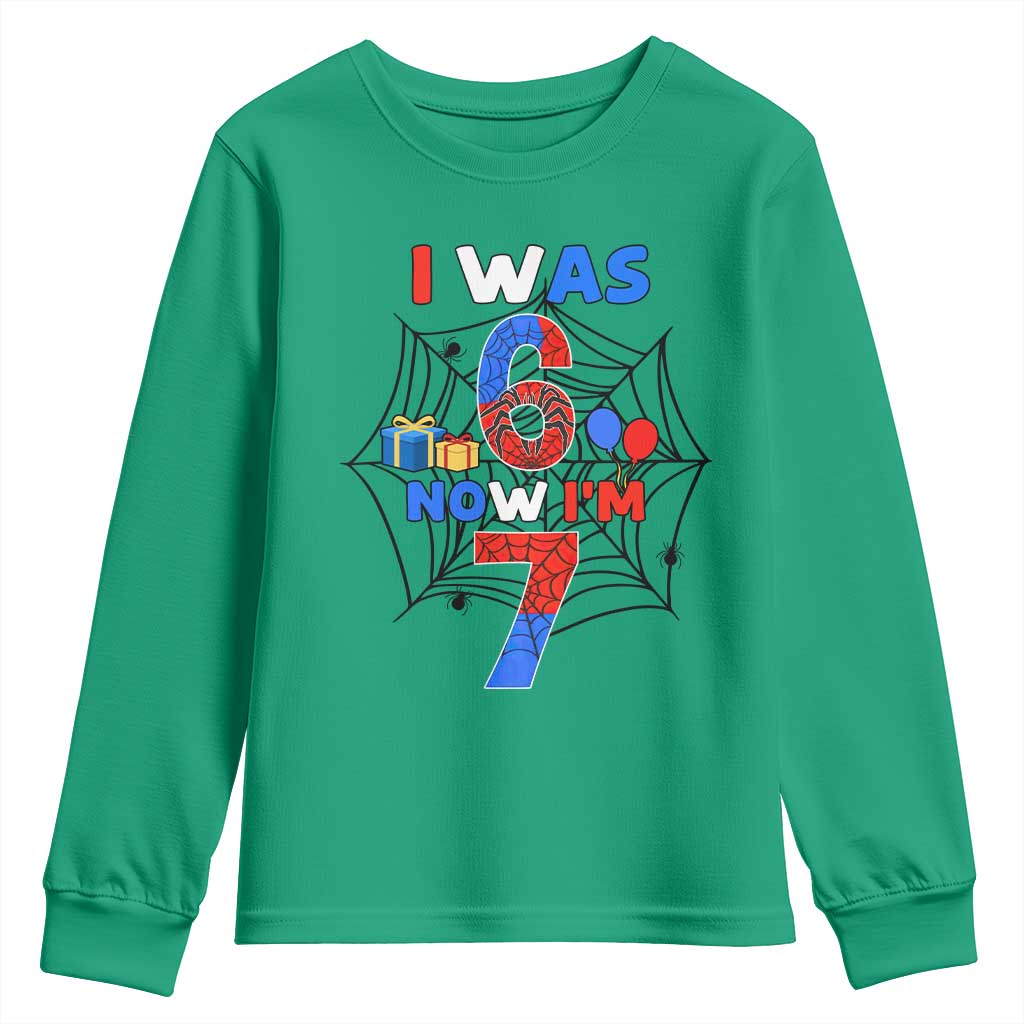 I Was 6 Now I Am 7 Youth Sweatshirt Spider Themed Birthday Boy - Wonder Print Shop