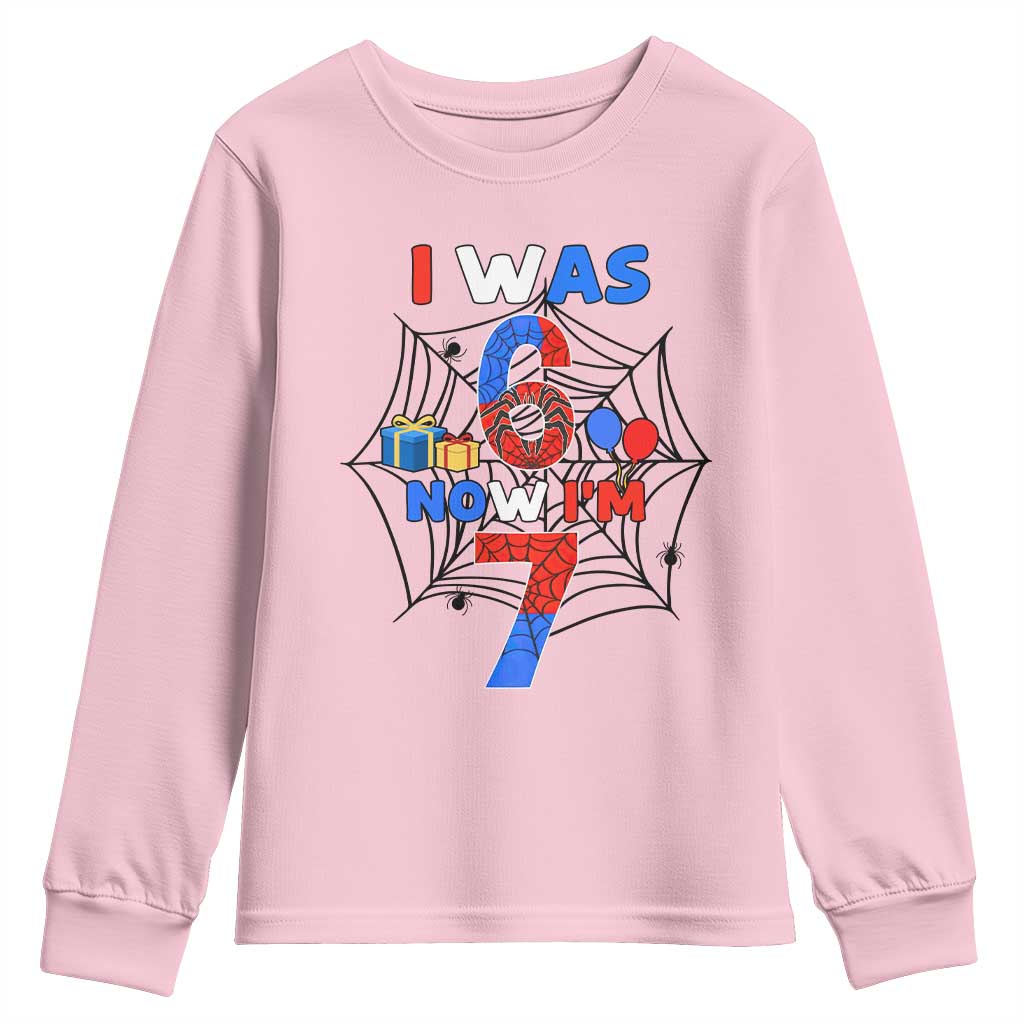 I Was 6 Now I Am 7 Youth Sweatshirt Spider Themed Birthday Boy - Wonder Print Shop