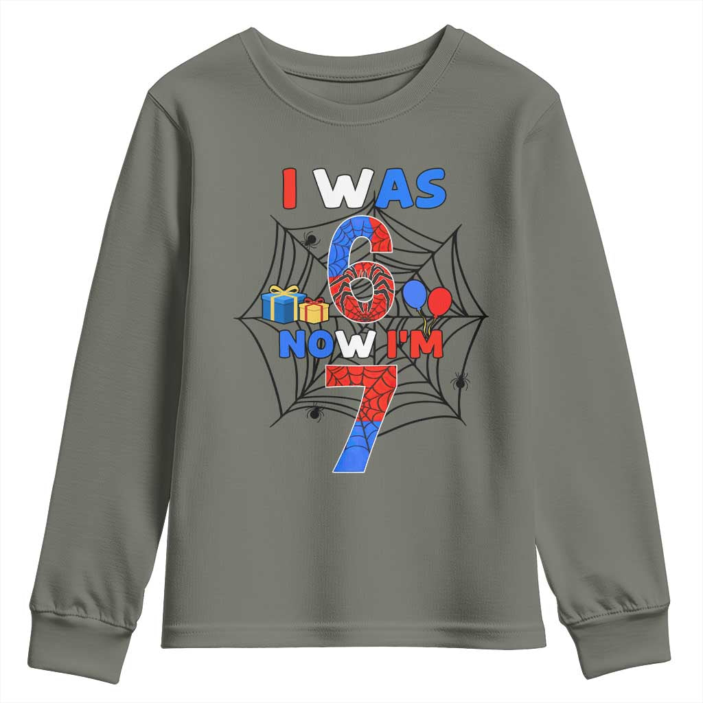 I Was 6 Now I Am 7 Youth Sweatshirt Spider Themed Birthday Boy - Wonder Print Shop