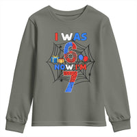I Was 6 Now I Am 7 Youth Sweatshirt Spider Themed Birthday Boy - Wonder Print Shop