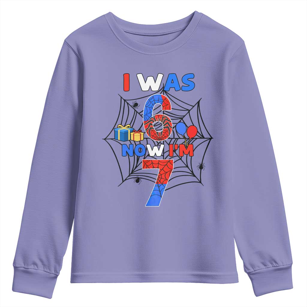 I Was 6 Now I Am 7 Youth Sweatshirt Spider Themed Birthday Boy - Wonder Print Shop