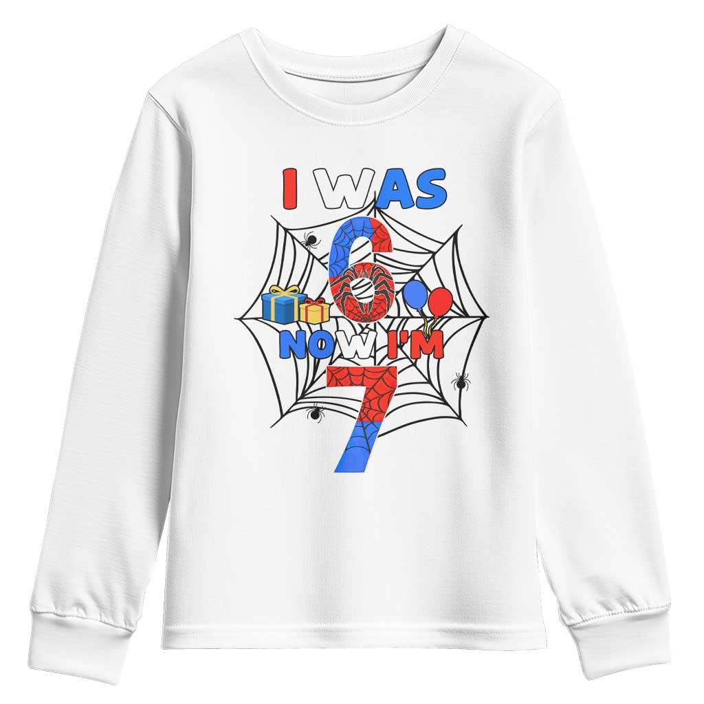 I Was 6 Now I Am 7 Youth Sweatshirt Spider Themed Birthday Boy - Wonder Print Shop
