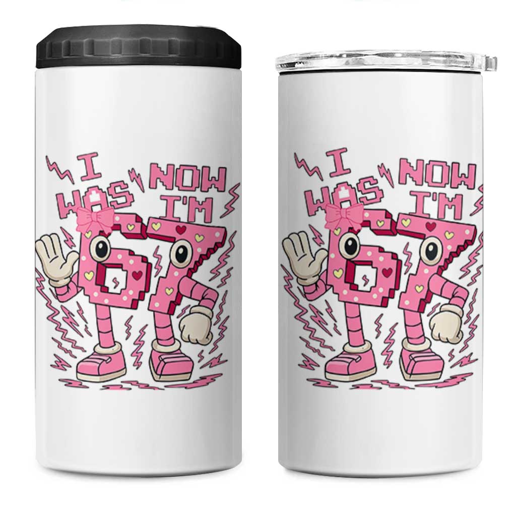 Seven Years Old Birthday Girl 4 in 1 Can Cooler Tumbler I Was 6 Now I Am 7 - Wonder Print Shop