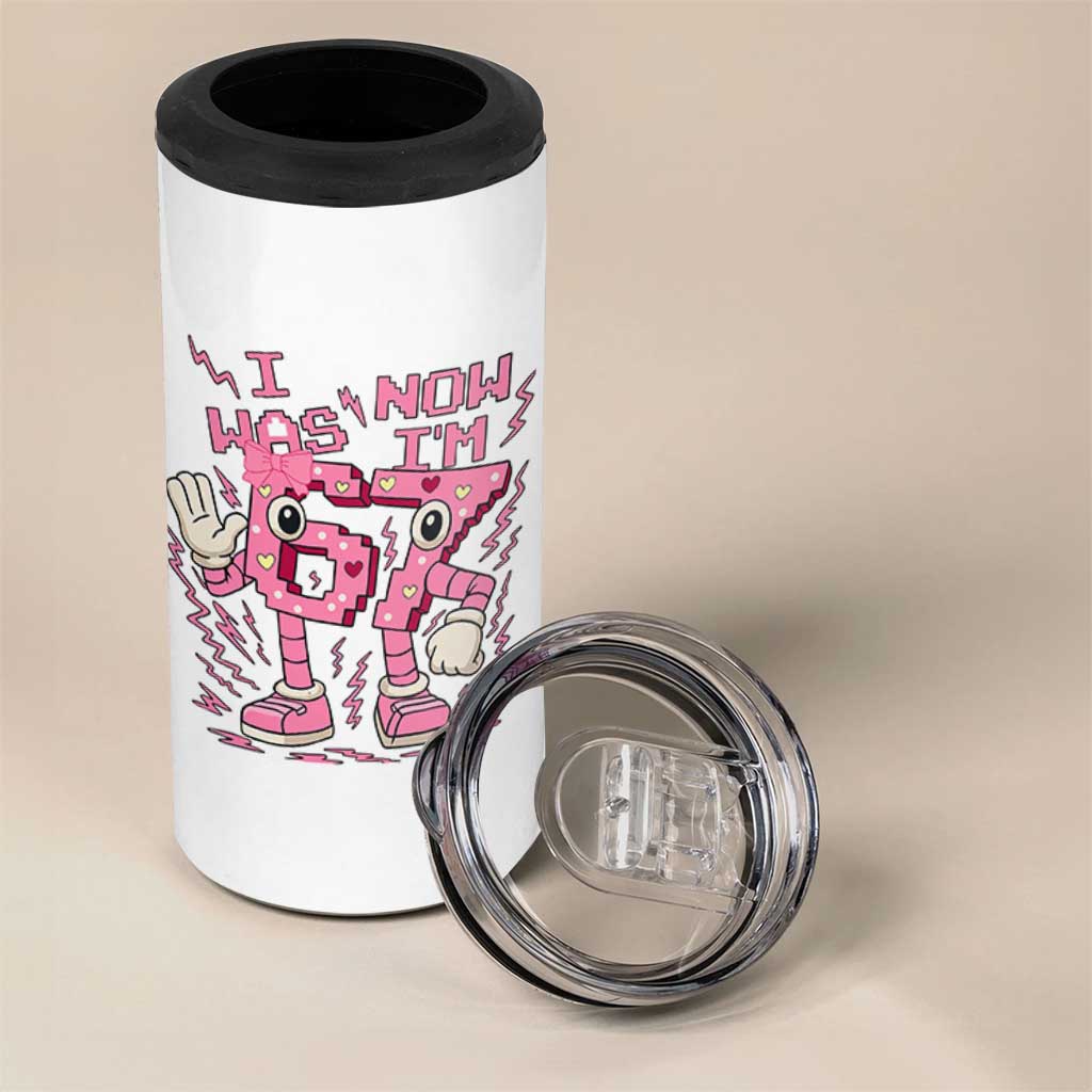 Seven Years Old Birthday Girl 4 in 1 Can Cooler Tumbler I Was 6 Now I Am 7 - Wonder Print Shop