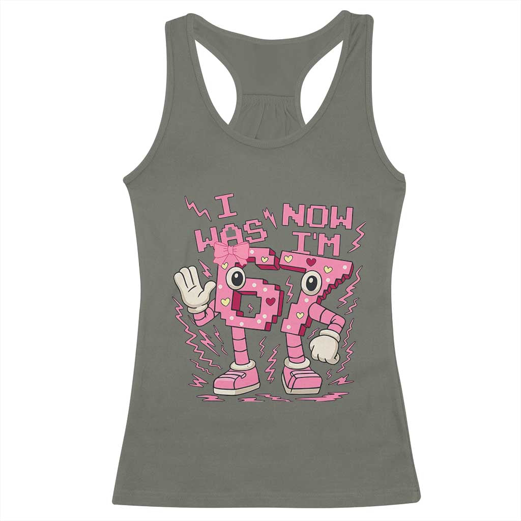 Seven Years Old Birthday Girl Racerback Tank Top I Was 6 Now I Am 7 - Wonder Print Shop