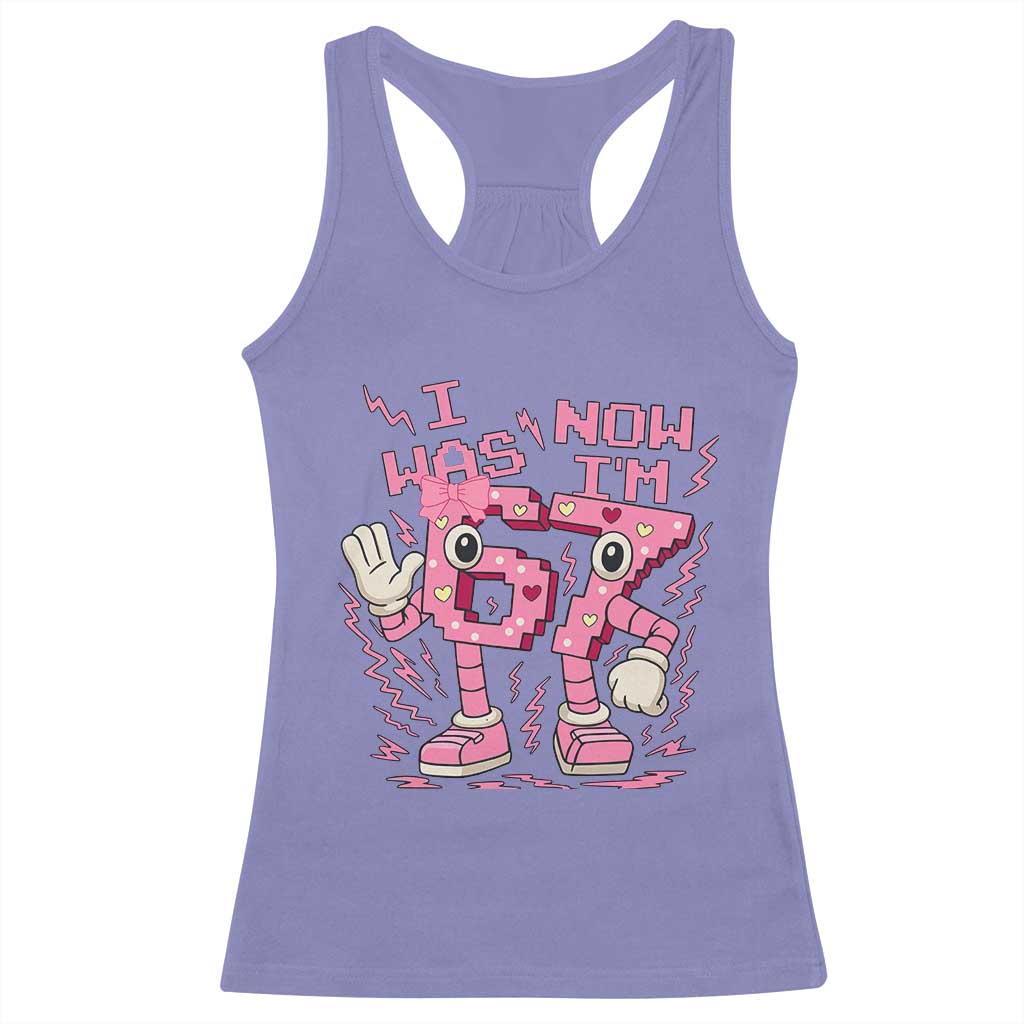Seven Years Old Birthday Girl Racerback Tank Top I Was 6 Now I Am 7 - Wonder Print Shop