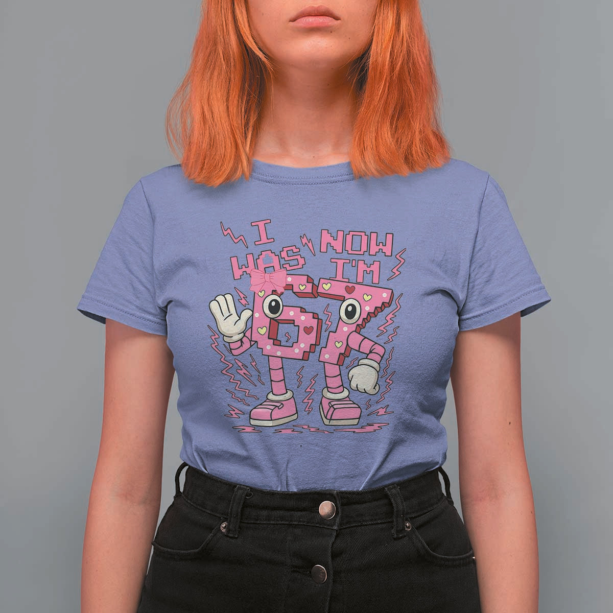 Seven Years Old Birthday Girl T Shirt For Women I Was 6 Now I Am 7 - Wonder Print Shop
