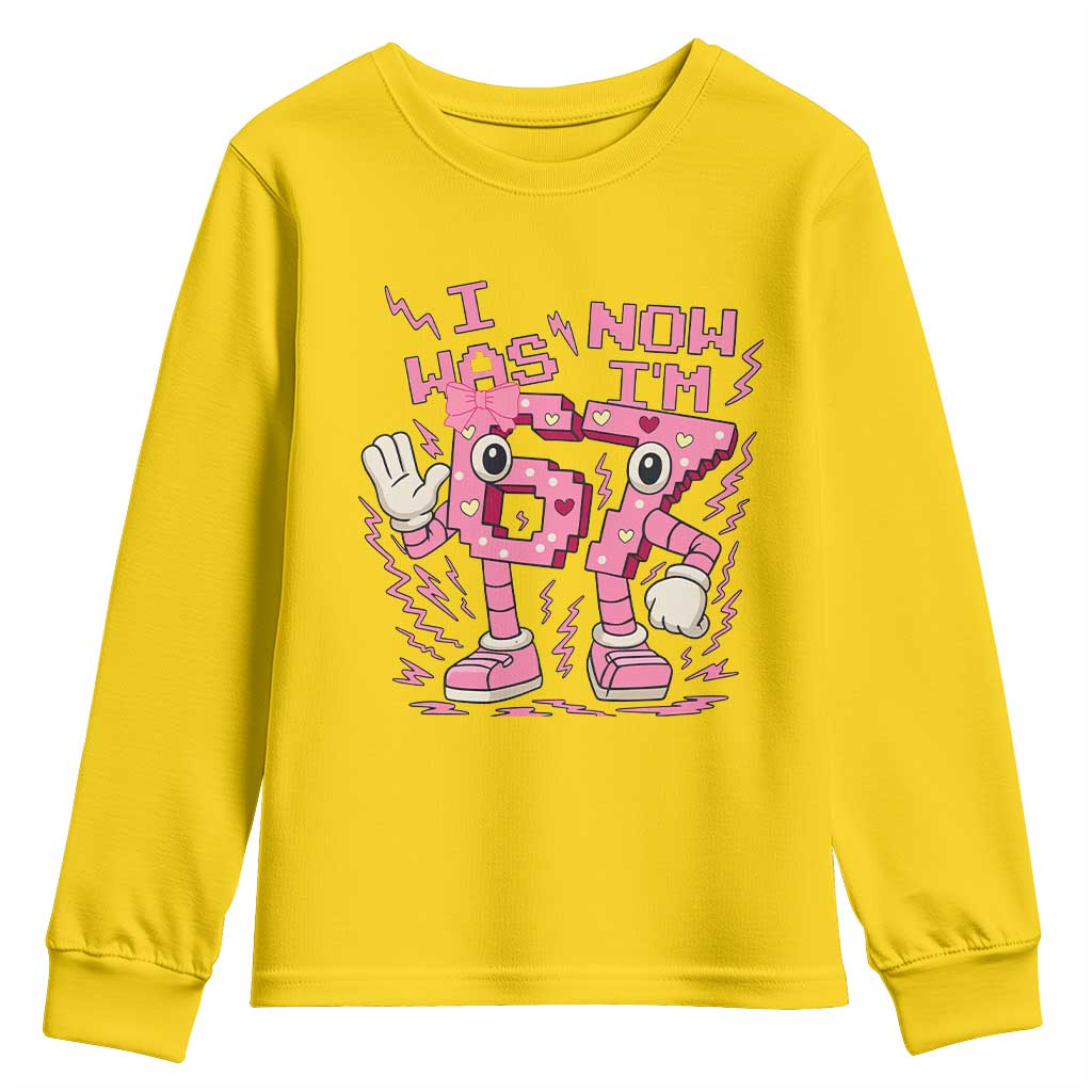 Seven Years Old Birthday Girl Youth Sweatshirt I Was 6 Now I Am 7 - Wonder Print Shop