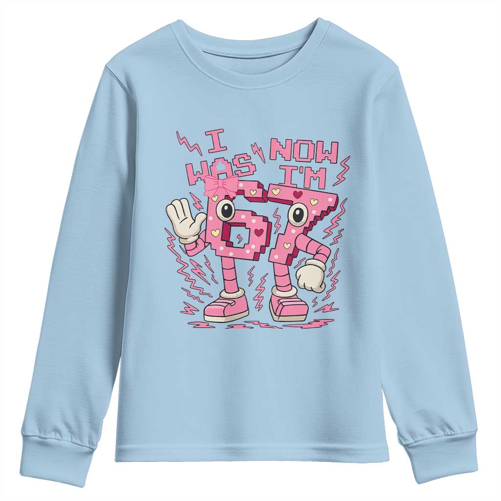 Seven Years Old Birthday Girl Youth Sweatshirt I Was 6 Now I Am 7 - Wonder Print Shop