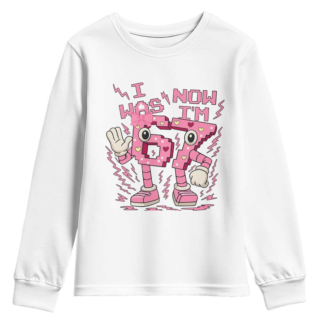 Seven Years Old Birthday Girl Youth Sweatshirt I Was 6 Now I Am 7 - Wonder Print Shop